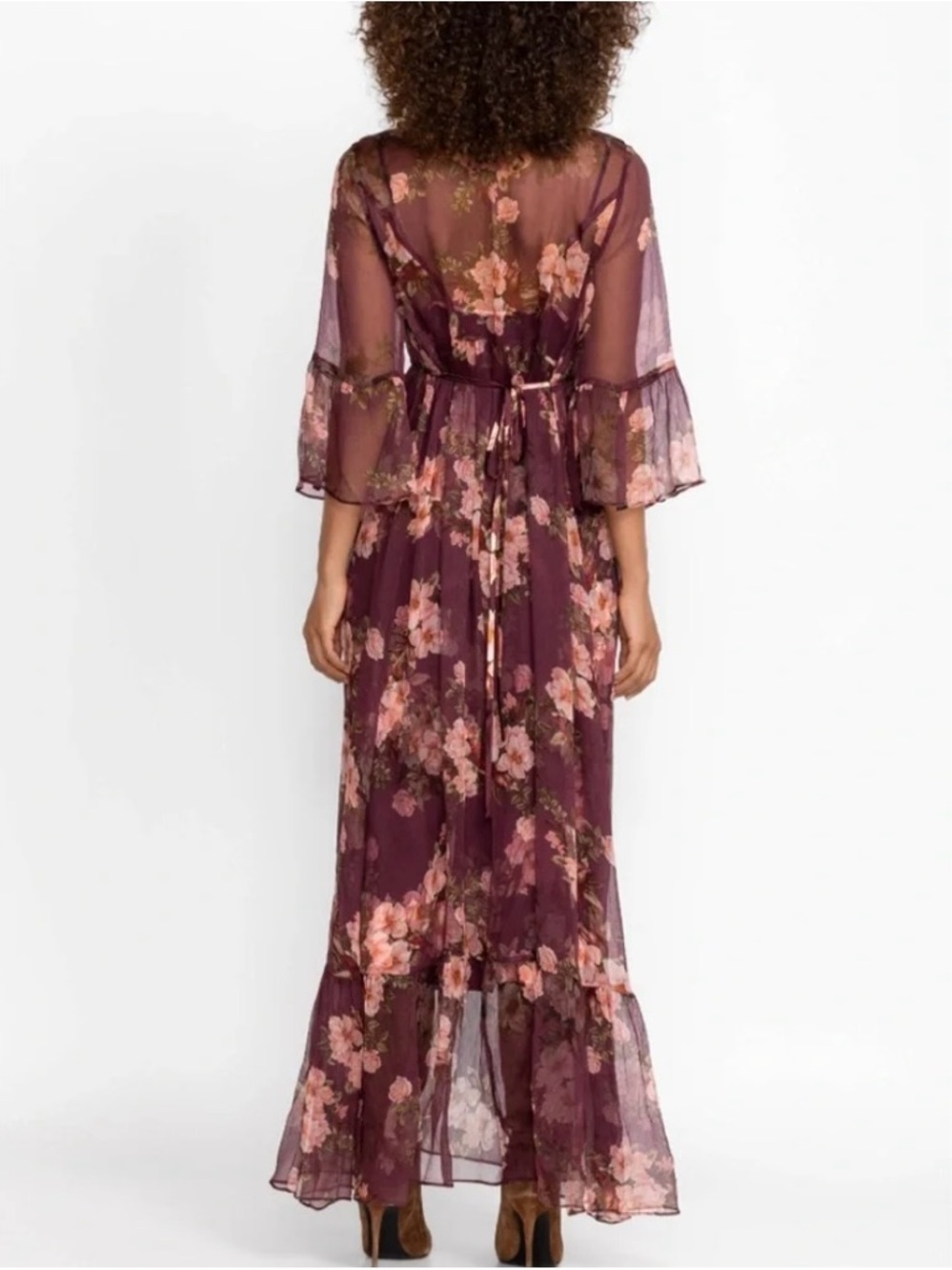 Johnny Was Winonna Silk Floral Sheer Maxi Dress Plum - Picture 3 of 10